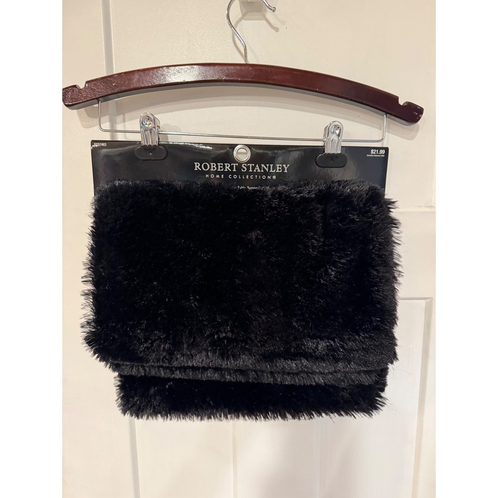 Robert Stanley Faux Fur Table Runner Black 72 Inch Home Collection NWT M2